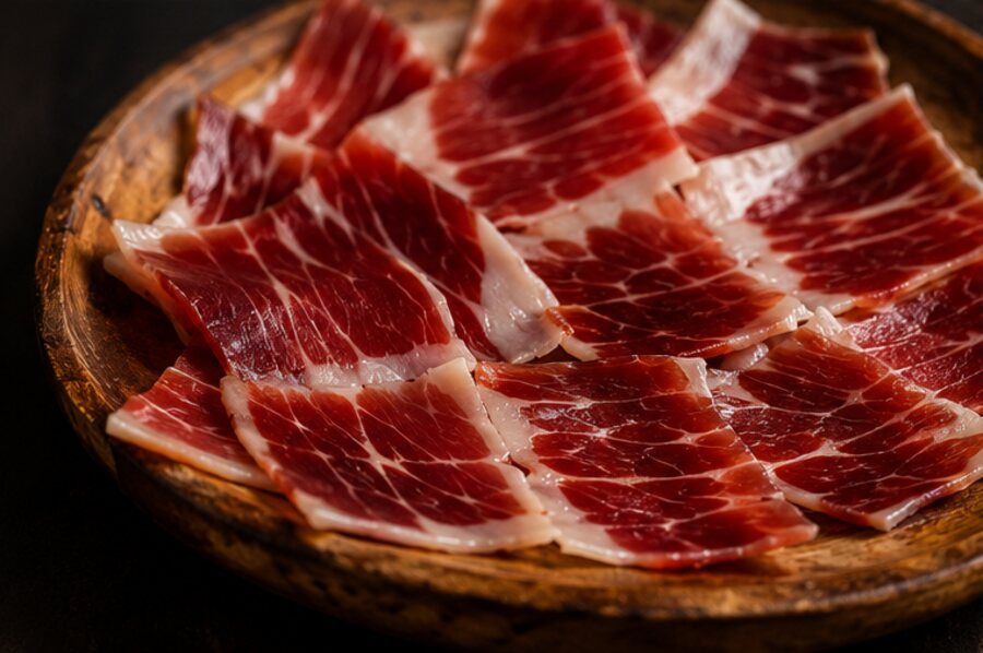 Jamón ibérico de Jabugo cortado a cuchillo.
